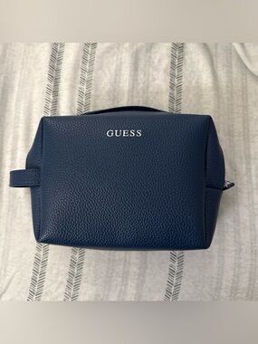 GUESS Dark Blue Pebbled Leather Travel Pouch
